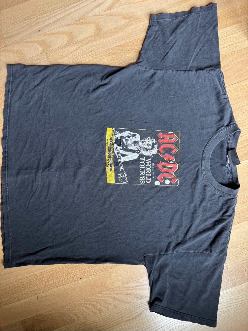 Vintage AC/DC Black Short Sleeve Graphic Tour Tee with Red and Yellow Logo
